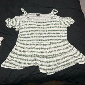 Cold Shoulder white and green tie-dye tank top